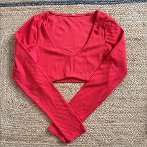 Alo Yoga Ribbed Defined Cropped Long Sleeve Bra In Red Hot Summer Women’s Size S